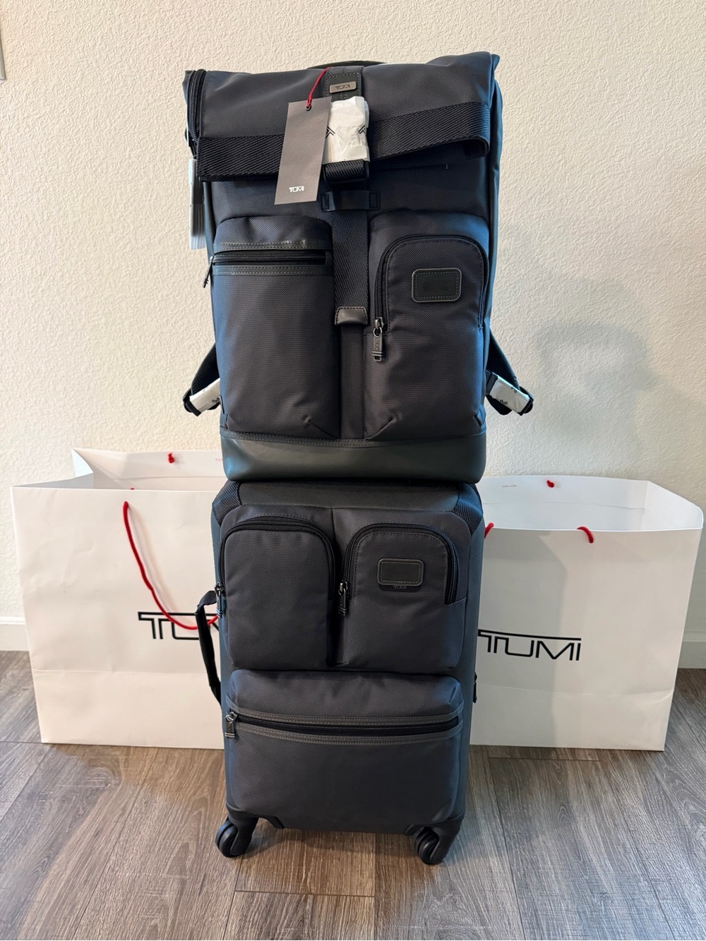 NEW Tumi Authentic Carry-On & Rollup Backpack Set With Tags
